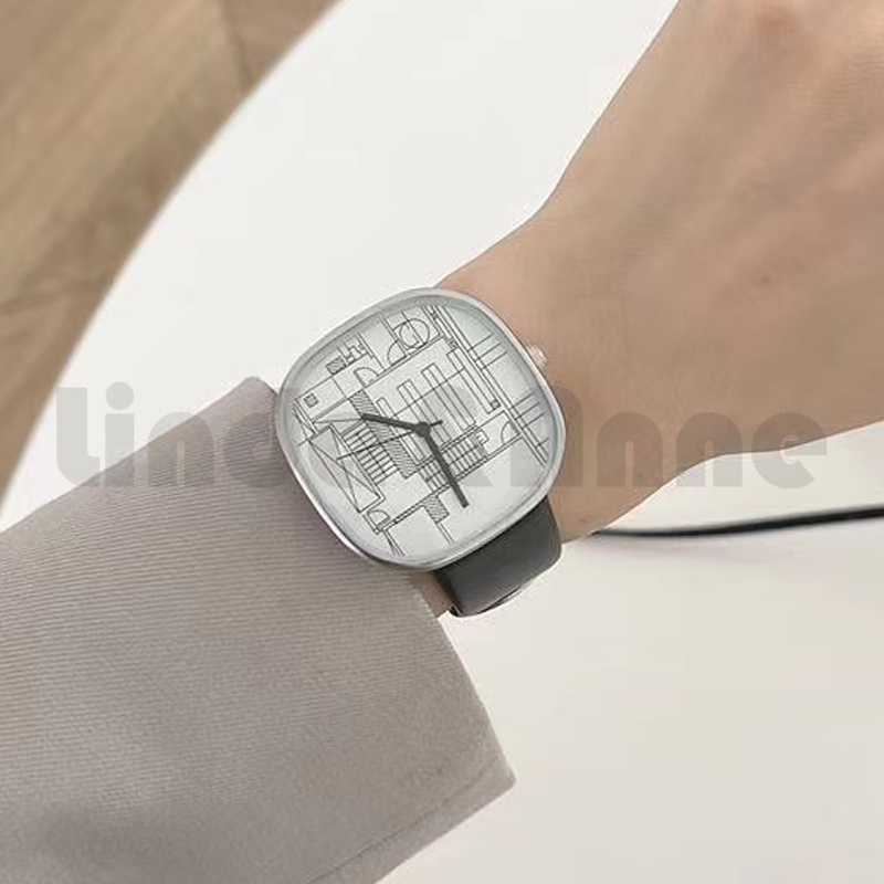 Jam Tangan Wanita Analog Quartz Strap Pu Art Creative Temperament Korean Fashion