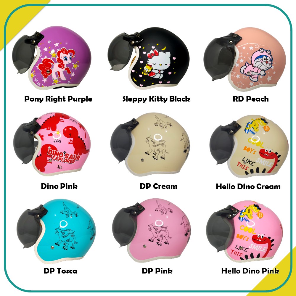 HELM BOGO RETRO LEONO FULL CAT ANAK MOTIF KARTUN LUCU DAN UNIK