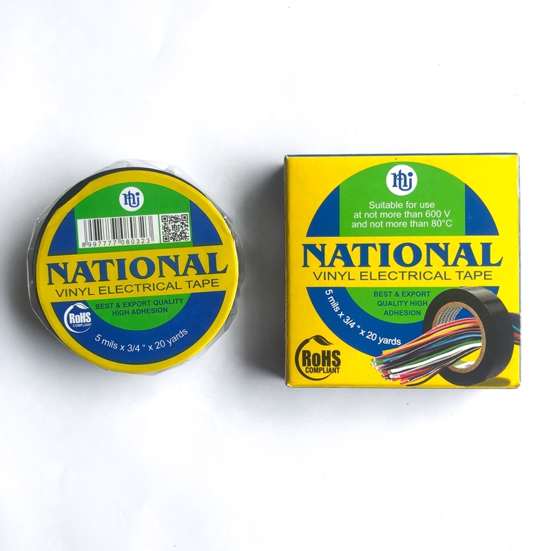 (1 Pcs) Isolasi Listrik Vinyl Hitam NATIONAL 3/4 x 20 Yard / Vinyl Electrical Tape