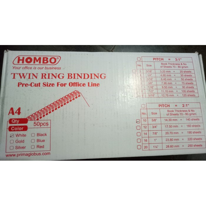 

Spiral Kawat A4 9/16" (twin ring binding) HOMBO murah ( Dus )