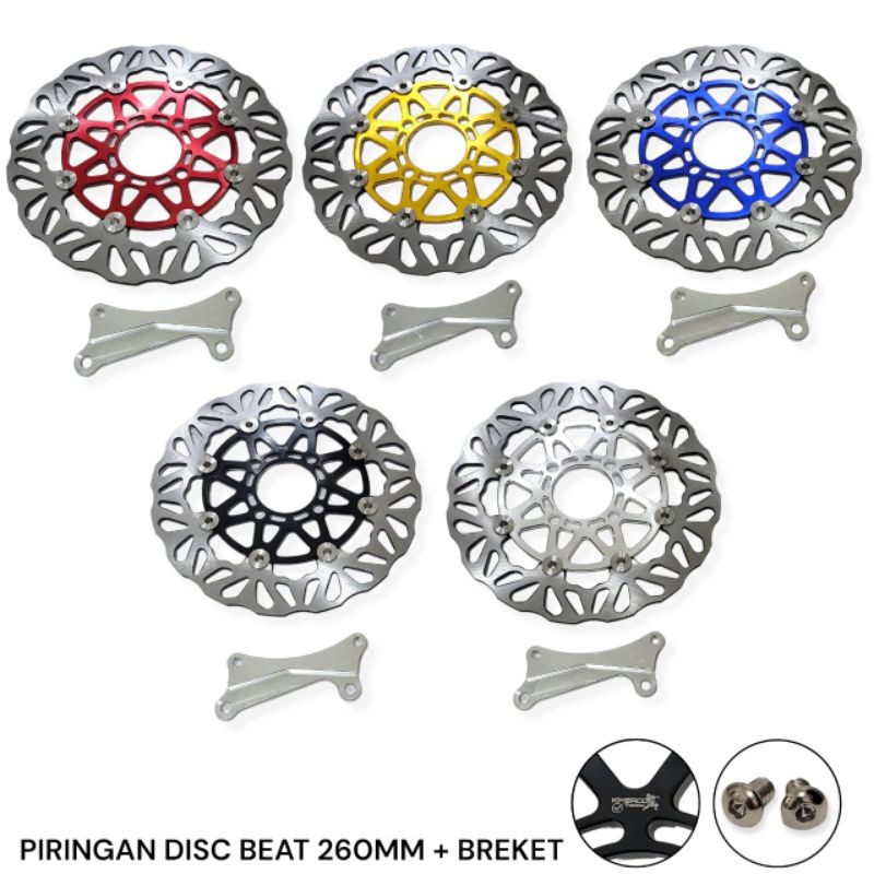 DISC BRAKE DISC PIRINGAN CAKRAM DEPAN MODEL PSM 260MM FLOATING STAINLESS PLUS BREKET BEAT VARIO SCOOPY