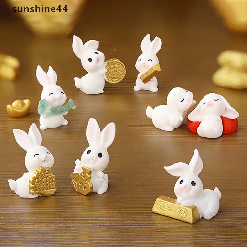 Sunshine 1Pc Miniatur Kartun Kelinci Natal / Tahun Baru Bahan Resin Untuk Dekorasi Lansekap Mikro