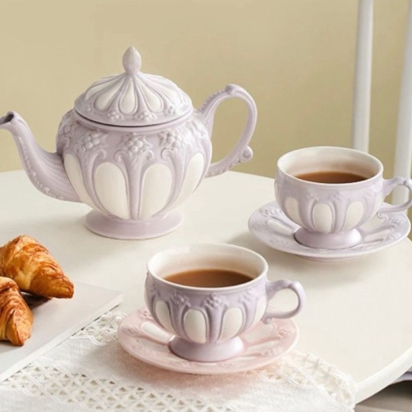Promo European Vintage Tea Set / Gift Set Luxury Tea Ceramic / Set Tea Cup - Ungu Berkualitas