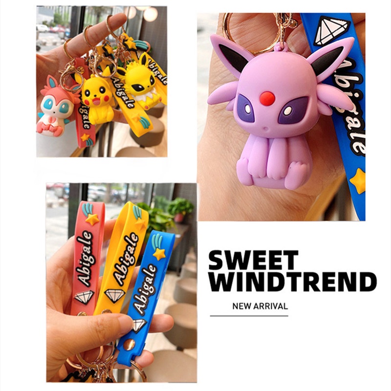 Mainan Gantungan Kunci Boneka Pokemon Eevee Pikachu Vaporeon Leafeon Flareon Jolteon Mini Bahan Silikon