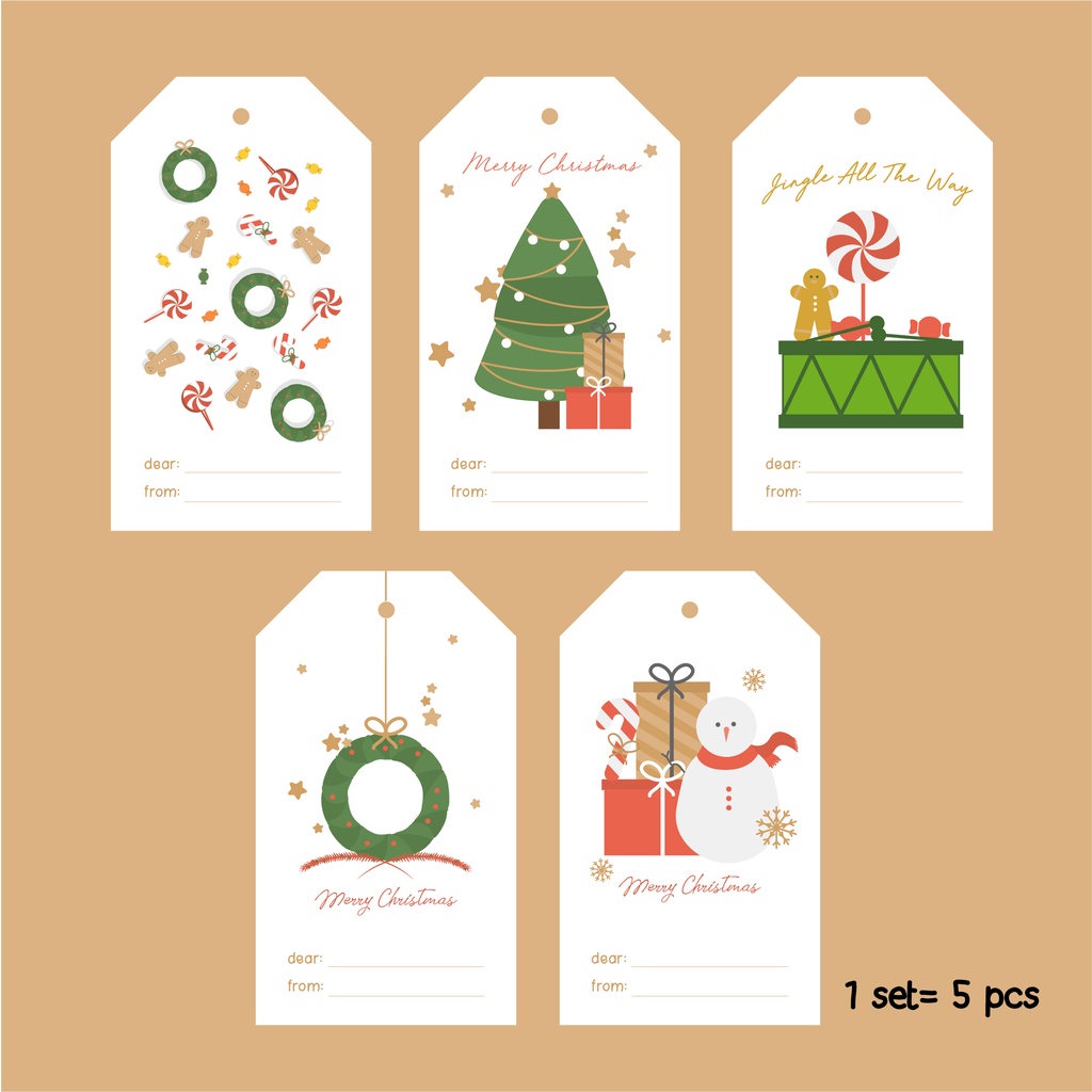 

5 pcs Custom Christmas Hang Tag White | Tag Design Natal Termasuk Tali | Hang Tag Murah | Gift Hang Tag | Kartu Ucapan From To
