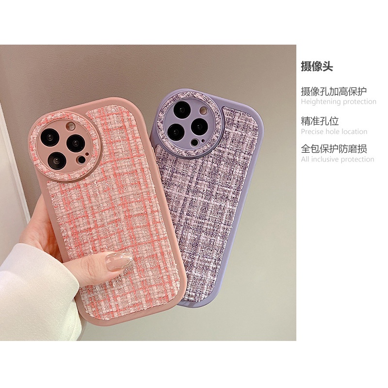 IPHONE Ins Simple Pink Ungu Kain Flanel Silikon Case Untuk Iphone14 11 12 13 PRO MAX Casing Cover Pelindung AT0203