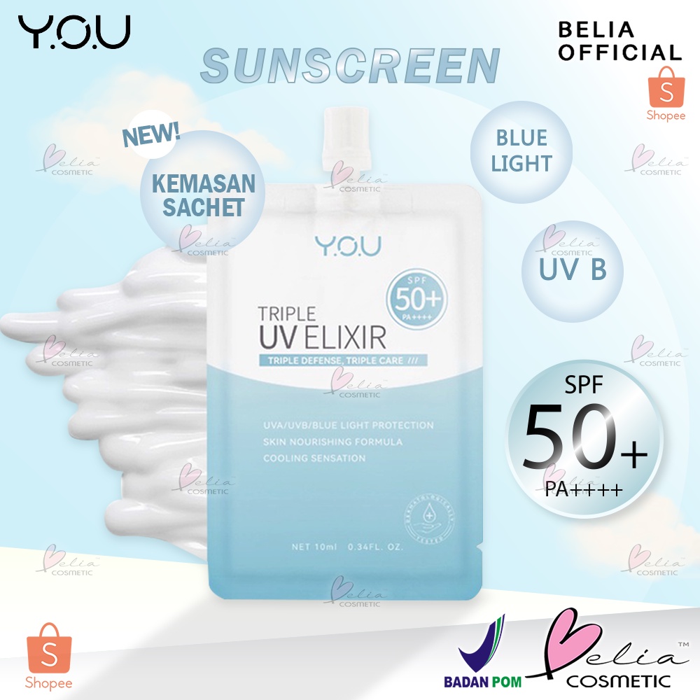 ❤ BELIA ❤ YOU Triple UV Elixir SPF 50+ PA++++ Sachet 10ml | Sunscreen Y.O.U Makeups Sunblock (✔️BPOM)