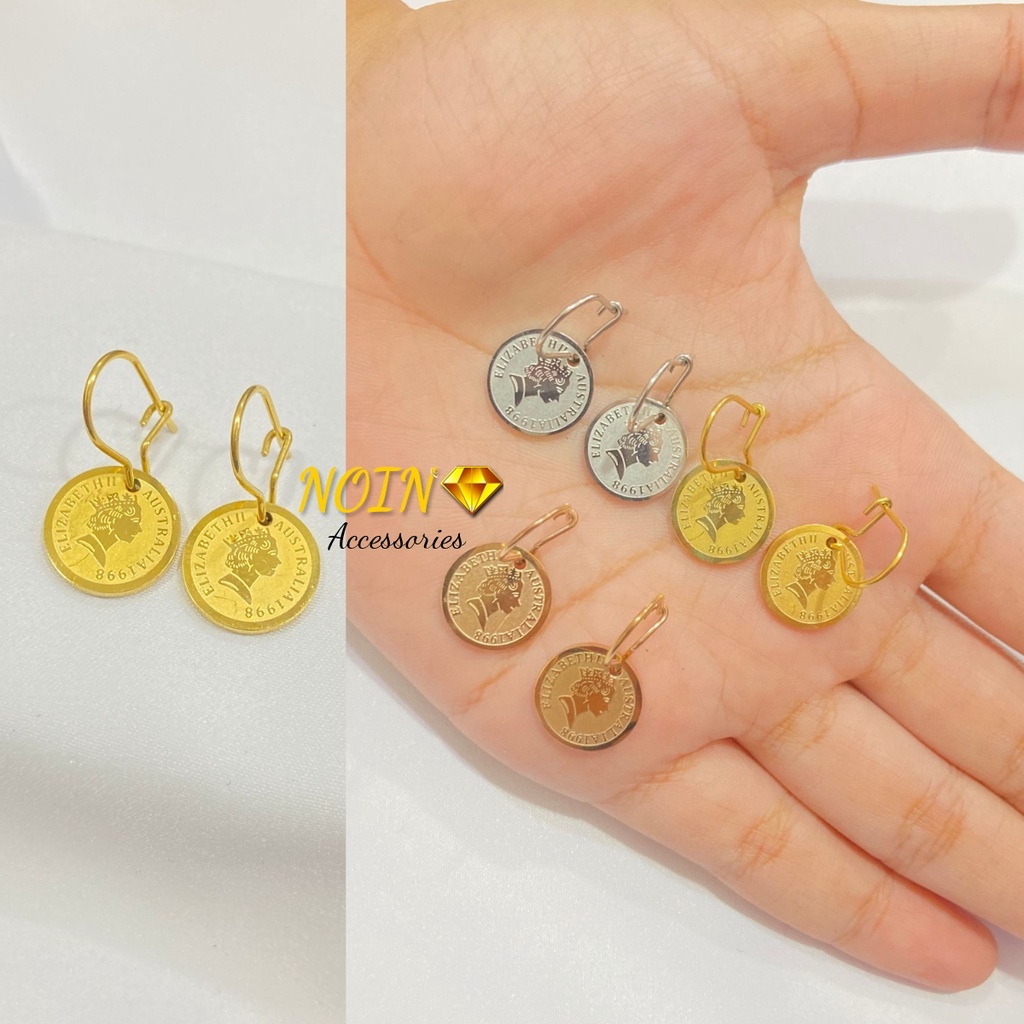Anting Korea Wanita Titanium Anti Karat Koin Earing Aksesoris Fashion Murah