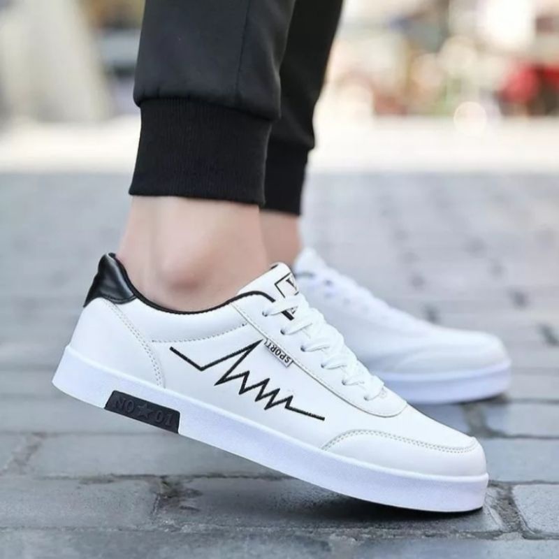 SaranaSepatu (COD) SEPATU sport fashion putih garis hitam sepatu pria casual sepatu fashion sport te