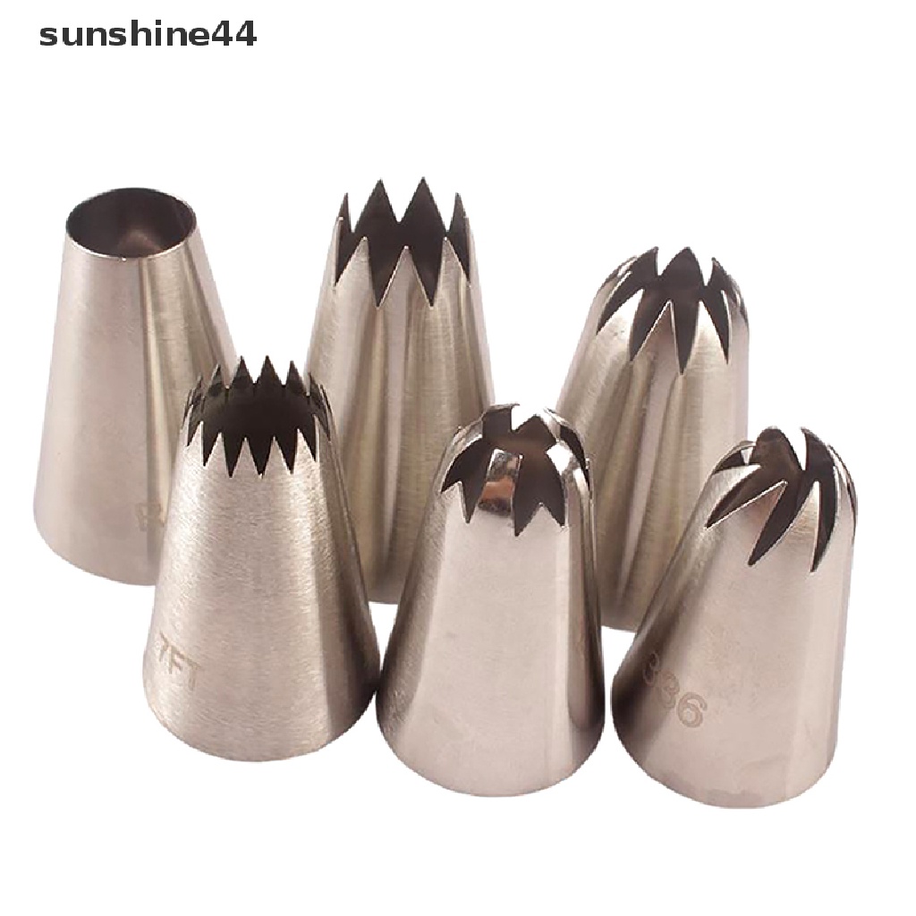 Sunshine 6Pcs Ujung Mulut Pipa Icing Bahan Stainless Steel Ukuran Besar