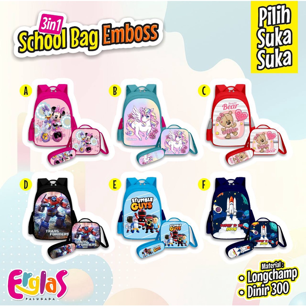 SCHOOL BAG EMBOSS 3in1 ERGLAS