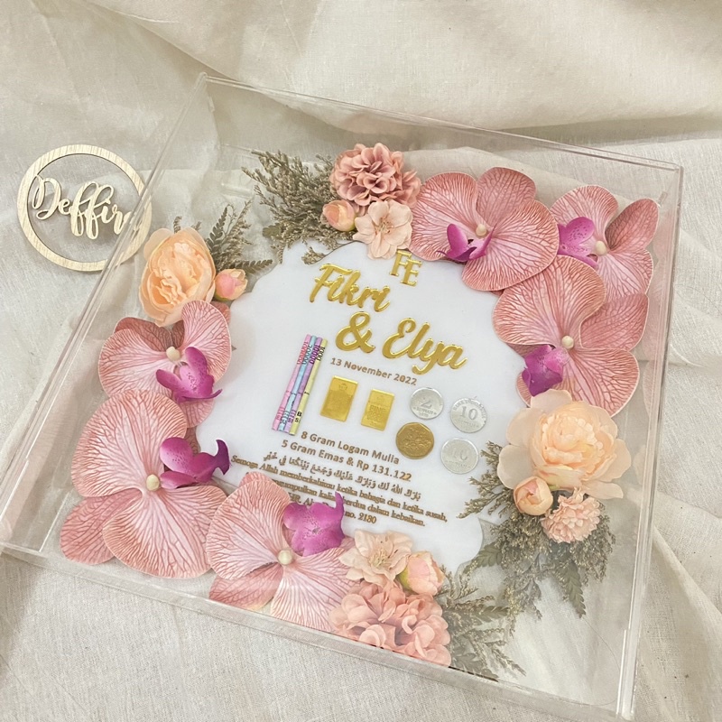 (40x40cm) Mahar akrilik transparan/mahar pernikahan akrilik/mahar minimalis akrilik/mahar anggrek/ma