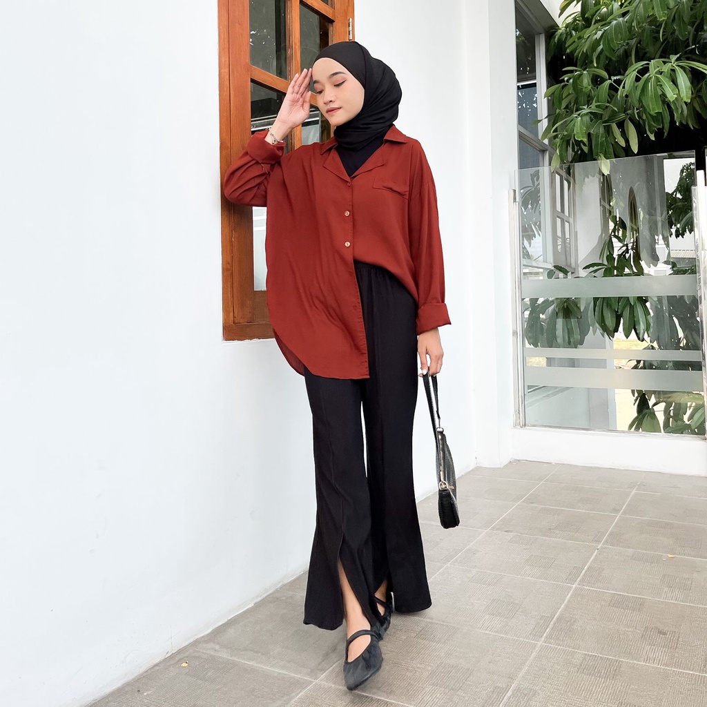 JIHAN OVERSIZE XXL LD 120  - BAJU BLOUSE WANITA JUMBO BIG SIZE TO XXL - ATASAN LENGAN PANJANG - KEMEJA OVERSIZE