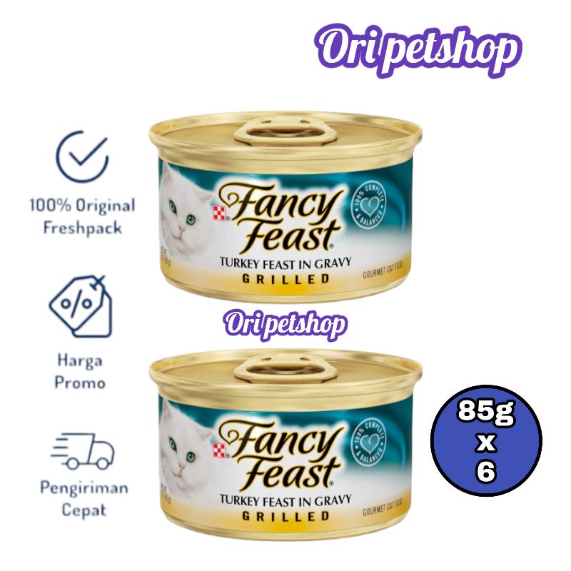 (6 can) Purina Fancy Feast Kaleng Wet Cat Food 85g - Turkey In Gravy