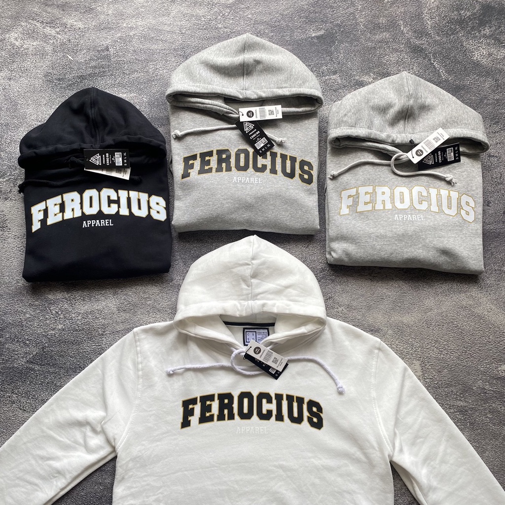 Jaket Sweater Hoodie FEROCIOUS - Logo Wwhite - GREY MISTY [FREE STICKER]