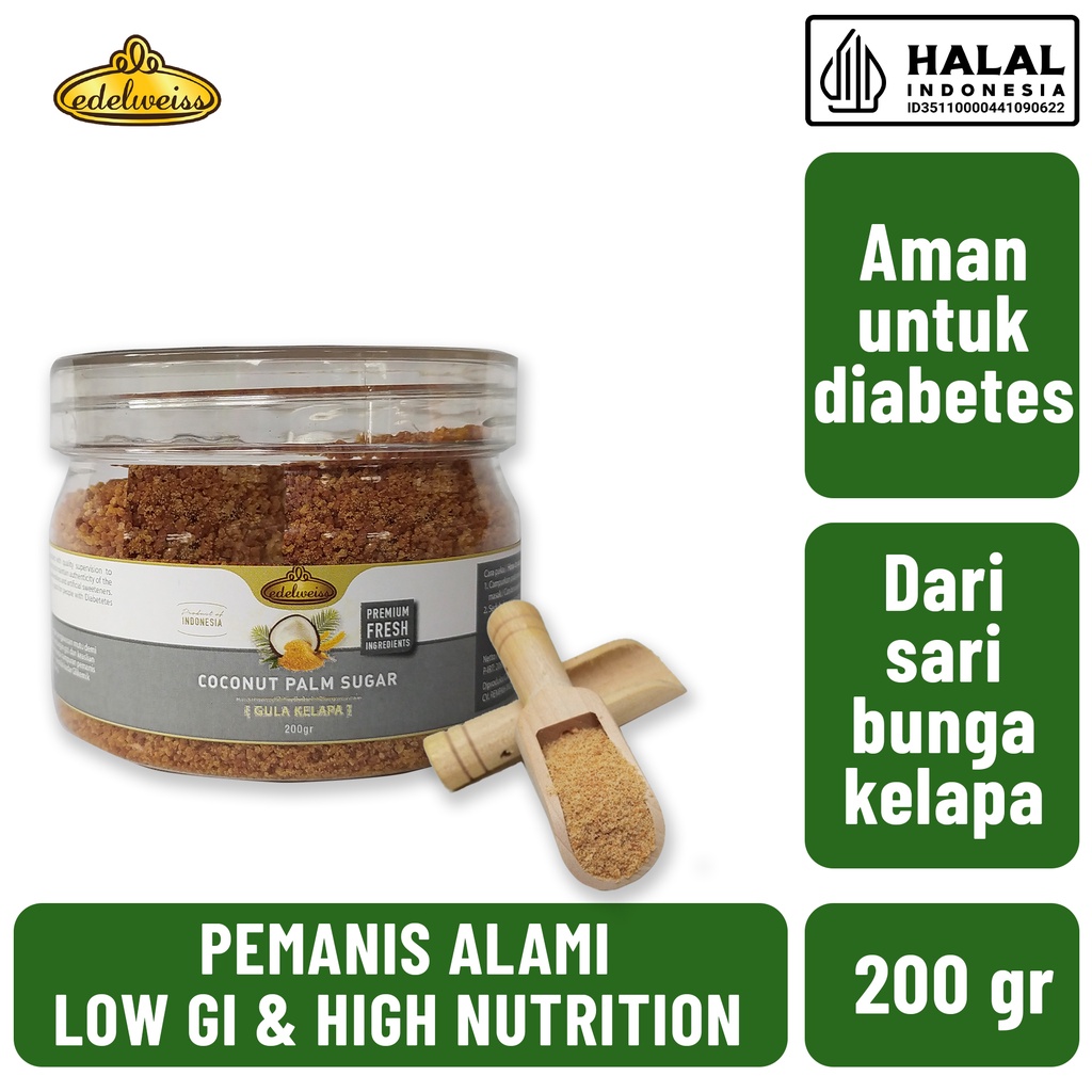 

Edelweiss Organik Coconut Palm Sugar 200gr Gula Kelapa Organik Murni Tanpa Campuran