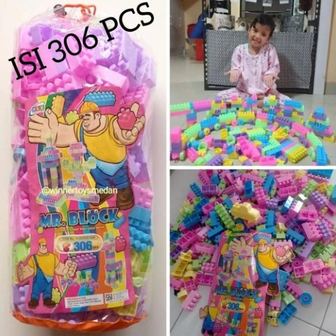mainan Lego block Mr block isi 306- mainan blok besar anak