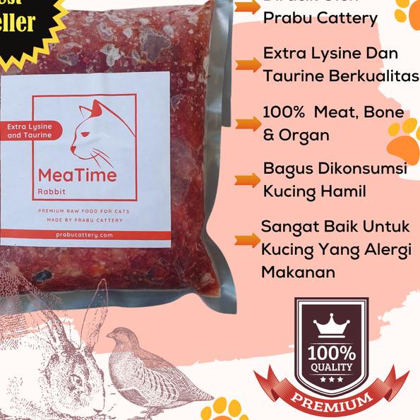Meatime Rabbit, Makanan Kucing, Rawfood, Daging Kelinci Puyuh Giling