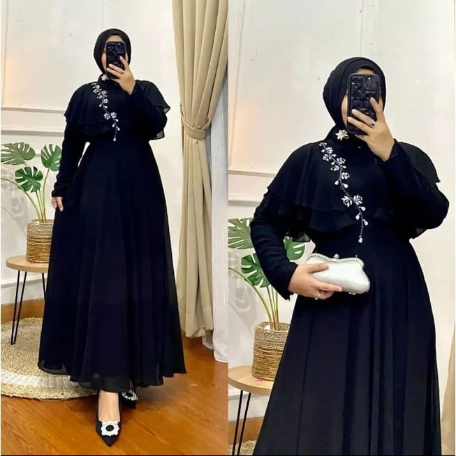 Ayunna Dress Gamis Malaysia Ceruty Babydoll Aplikasi Mutiara Busana Muslim Wanita Terbaru Baju Kondangan Wanita Kekinian