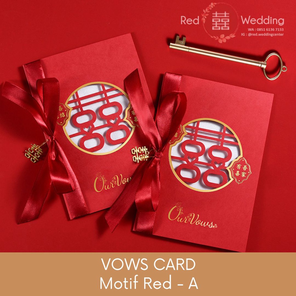 VOWS CARD Kartu Ucapan Janji Wedding Shuang Xi Pita Aesthetic Tebal Premium Set Lengkap dengan Pena Estetik