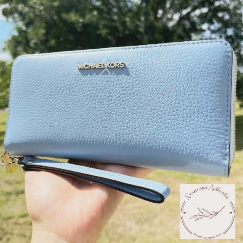 Michael Kors Jetset Travel Large Continental Wristlet-pale ocean/Marigold