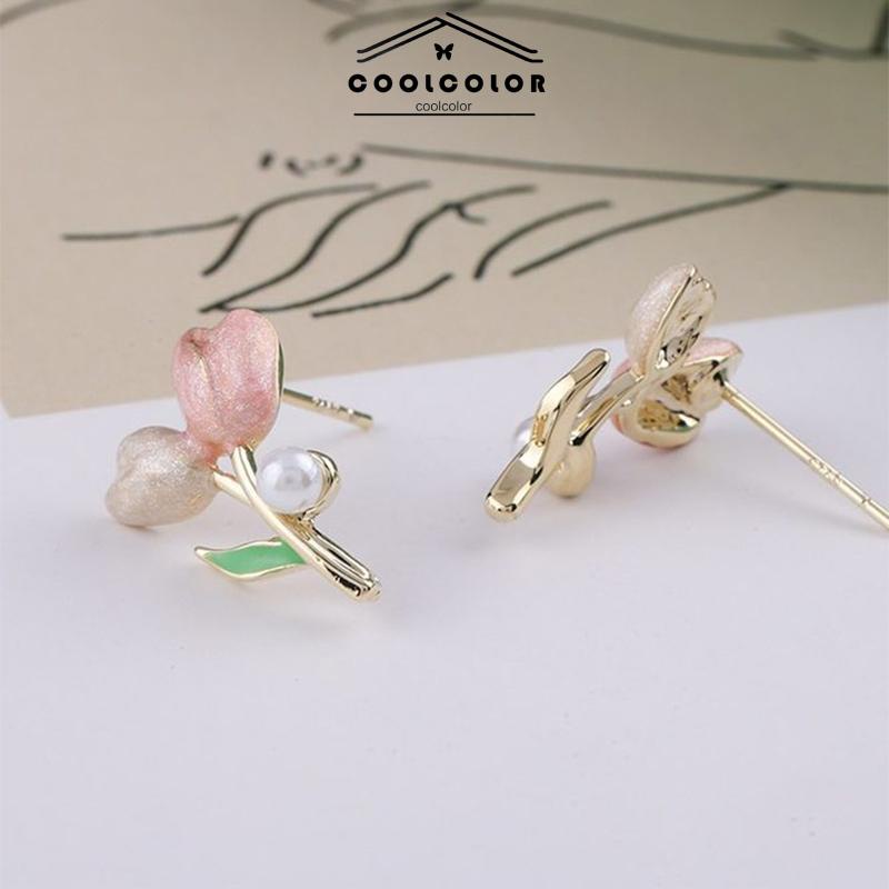 COD❤️Anting S925 Silver Plated Soft Tulip Earrings Female Earrings Asesori- cl