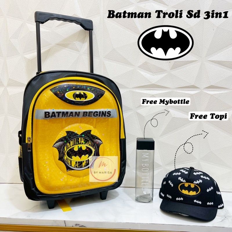 Tas Ransel Troly 3IN1 Avenger Led (Bisa nyala)Ransel roda dorong +topi Batman+my botol Tas anak sekolah