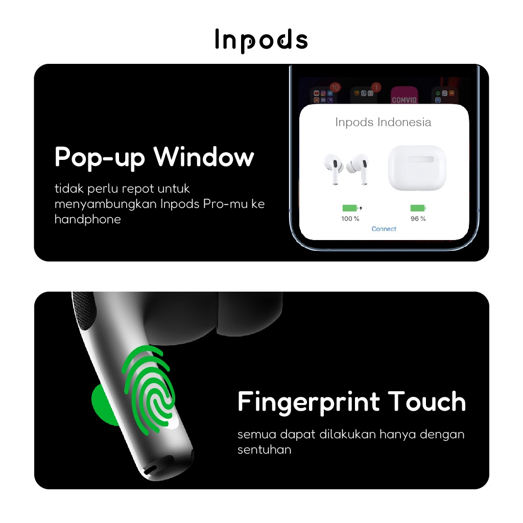 Official Inpods 13/3 Pro Green Headset Bluetooth TWS IOS &amp; Android