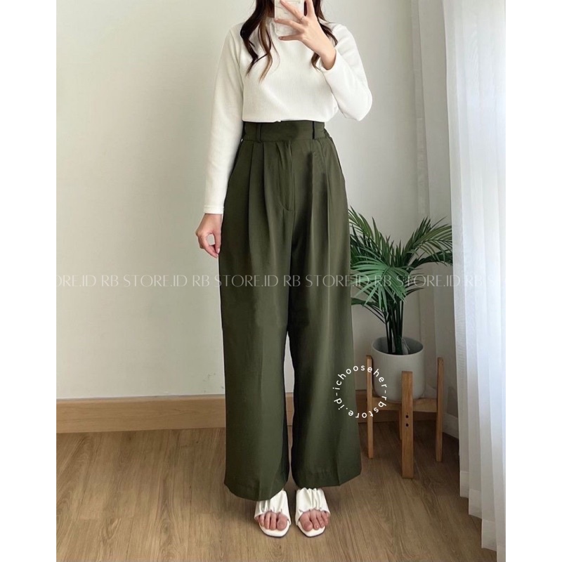 Celana Kulot Crinkle Highwaist Wanita Loose Pants Cullote