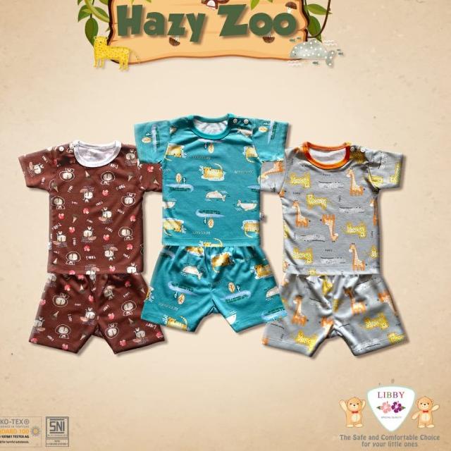 Libby Baby HAZY ZOO 3STEL Setelan Pendek Kancing Pundak - SMALL