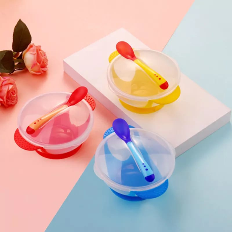 Mangkok Bayi Anti Slip Anti Tumpah Plus Sendok Sensor Anti Panas MALLSHOPPING