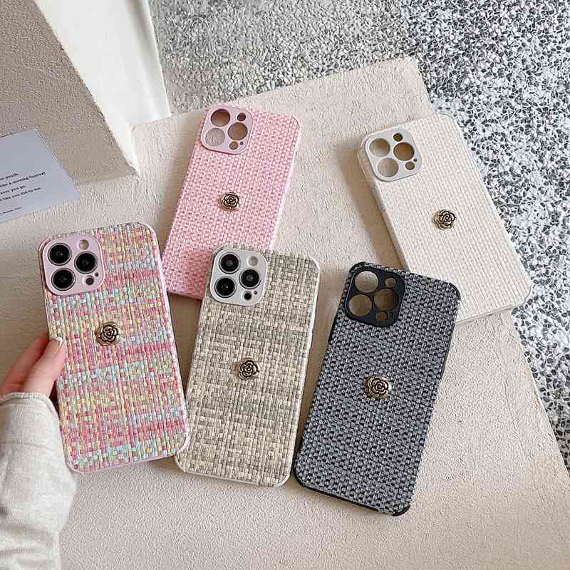 Soft Case Motif Bunga camellia Bahan Kain Metal Untuk IPhone 7 8 Plus 7 + 8 + XR XS Max 11 12 13 Pro Max 14 Plus 14 Pro Max