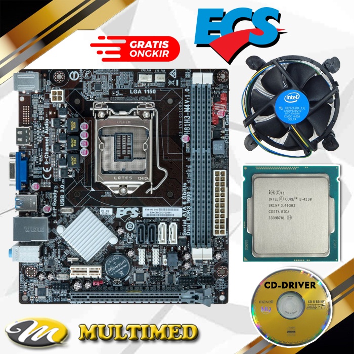 Paket Mainboard Intel LGA 1150 H81 Ddr3 + Processor Core i3 4130 + FAN