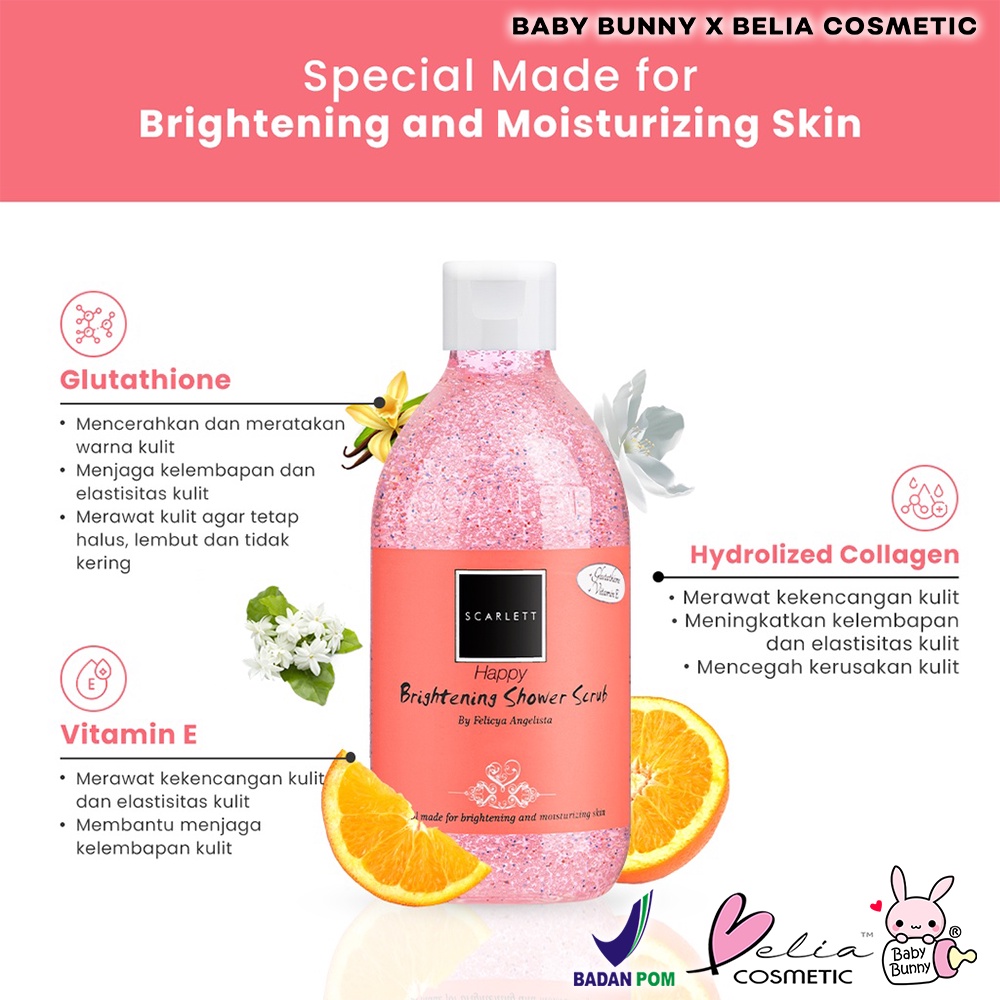 ❤ BELIA ❤ SCARLETT Whitening Shower Scrub 300ml | Sabun Mandi Mewah | Sabun Cair | Whitening Body Wash | BPOM