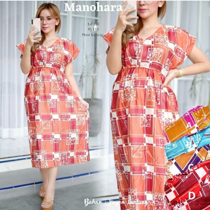 (Pilih Motif Warna) Daster Manohara Dress Bali Kerut Pinggang Panjang Pendek