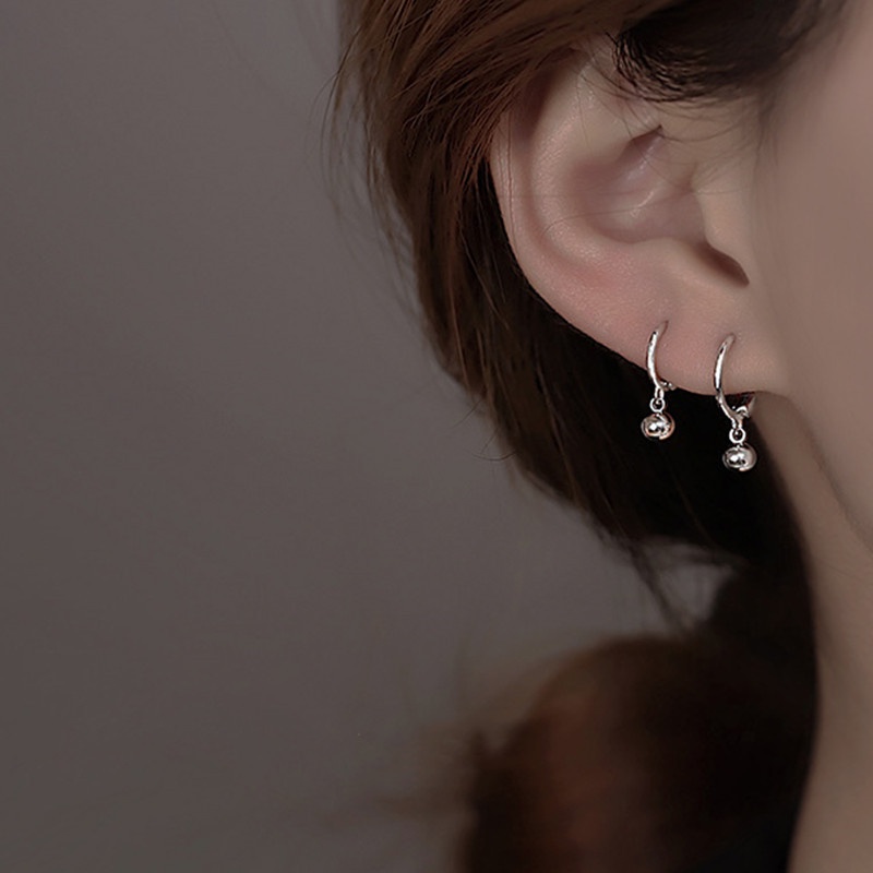 Roselife Korea Perak Bola Kecil Anting Hoop Untuk Wanita Perempuan Hypoallergenic Lucu Little Earring Pick Gratis Perhiasan Telinga