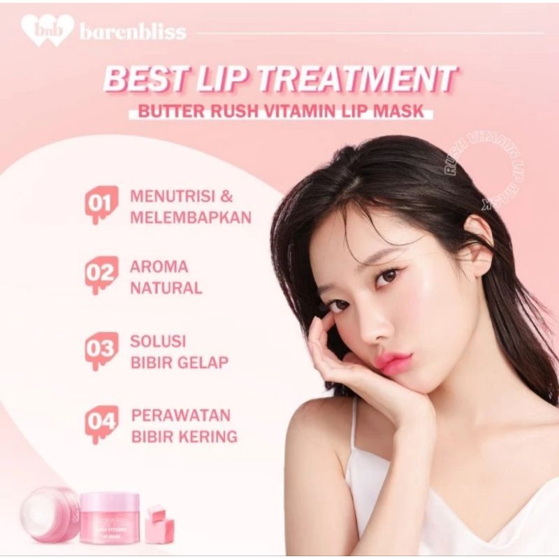 BNB BARENBLISS BUTTER RUSH VITAMIN LIP MASK MASKER PELEMBAB BIBIR