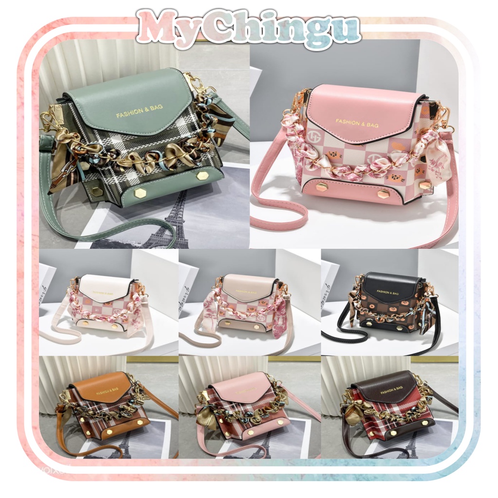 ❀ Chingu ❀ TW013 Tas Selempang Wanita Motif Kucing Kotak Simple Mini Tas Bahu Import Murah