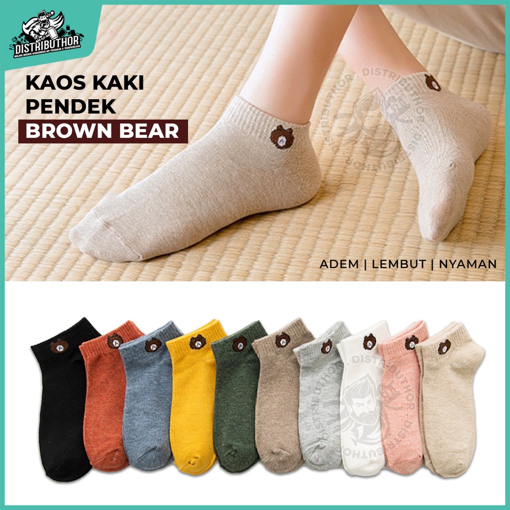 Kaos Kaki Pendek Socks Bear Motif Cute Lucu Kaus Kaki Ankle Anak Pria Wanita Korea Kos Kaki Polos De