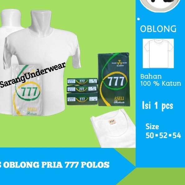 kaos oblong pria 777 polos O 777 size 50-52-54/kaos oblong jumbo - Putih, 50