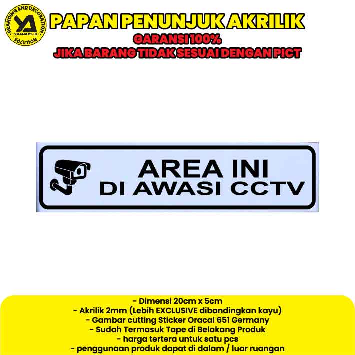 papan nama akrilik sign area ini diawasi cctv stiker peringatan label acrylic sticker dinding perlen