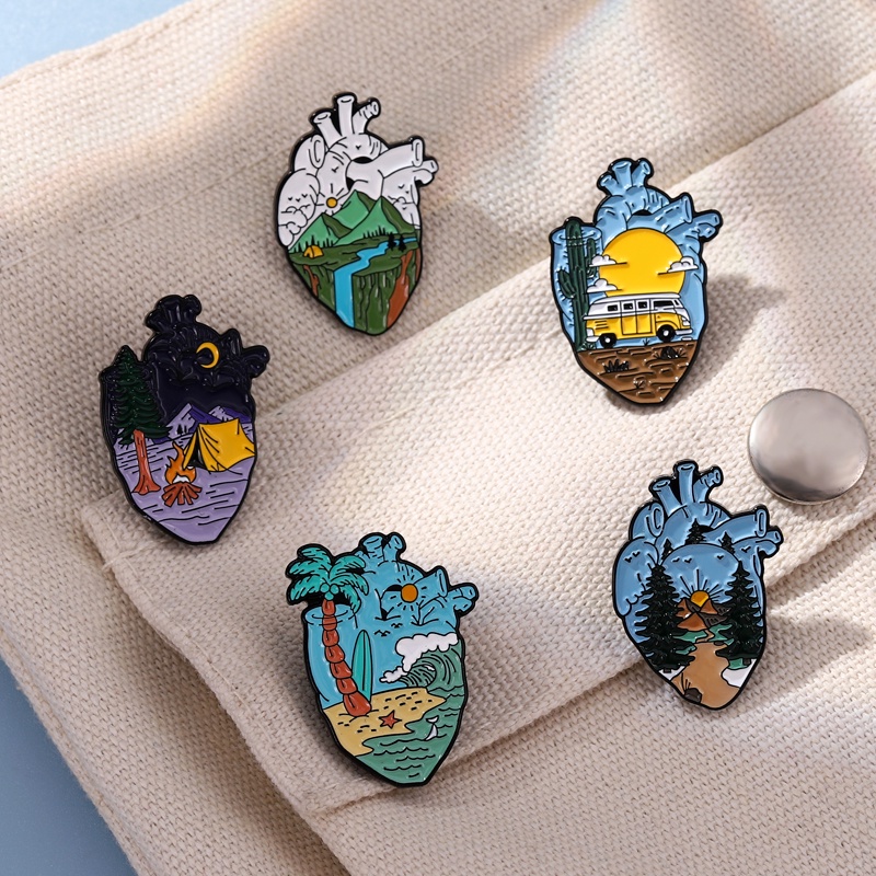 Kreatif Jantung Enamel Pin Kartun Jantung Bros Lencana Kerah Pin Perhiasan Luar Ruangan Lencana Hadiah Untuk Teman