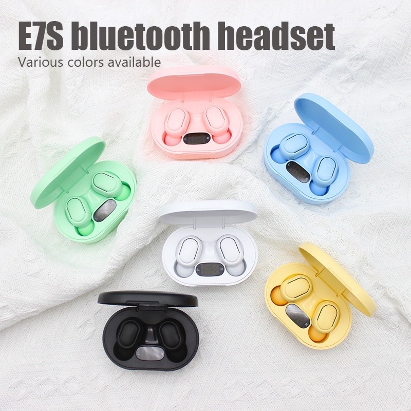 Headset Bluetooth E7S TWS Design Digital dengan Mic Led TWS display Earphone 8D Garansi