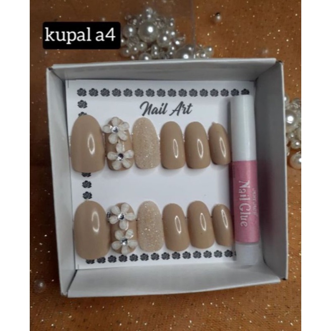 READY !!! Kuku Palsu, Kuku Palsu Free Lem Gel, Fake Nails, Kuku Handmade, Kuku Maroon wedding, Kuku Palsu Pengantin, Kuku Palsu  Nude