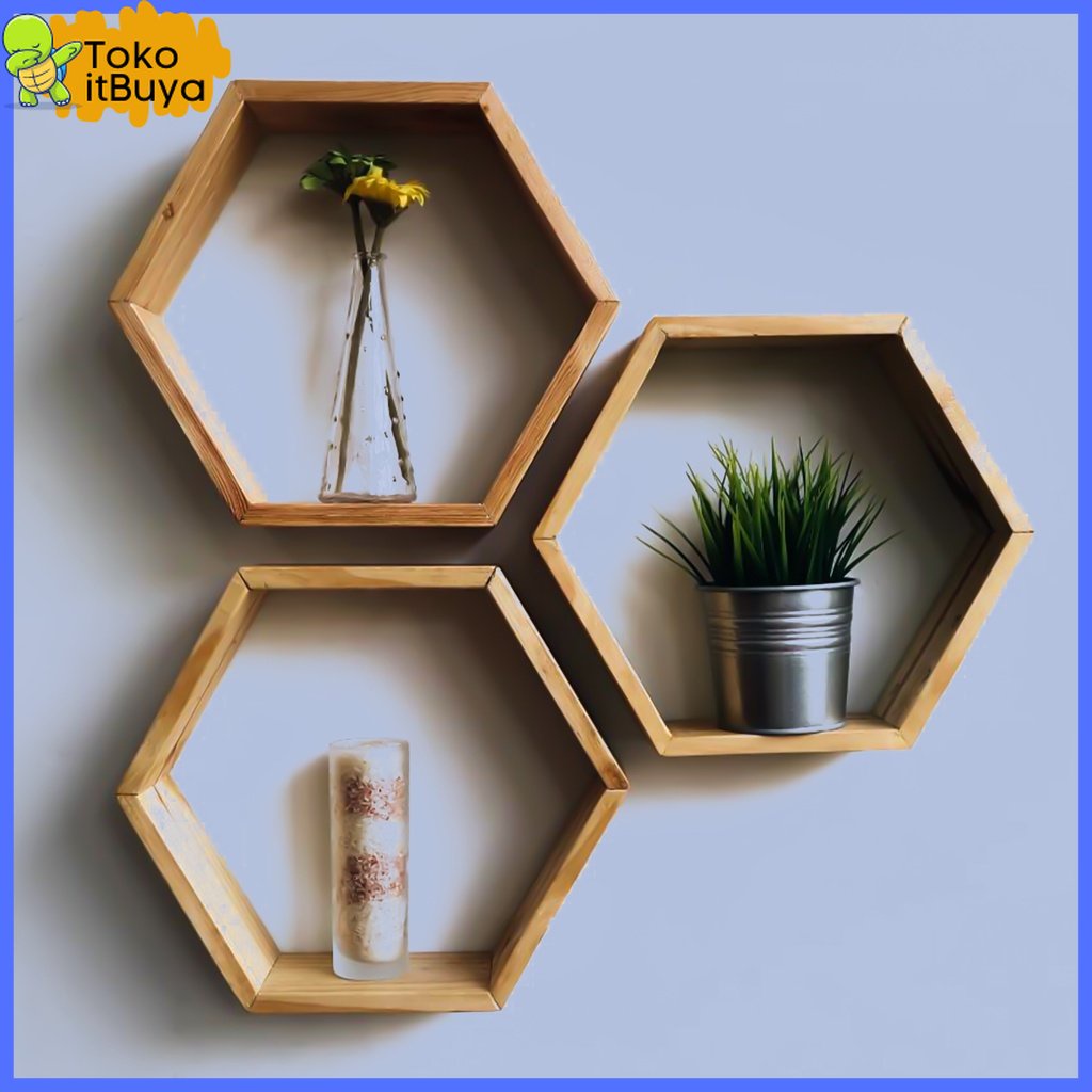 RAK DINDING HEXAGONAL KAYU