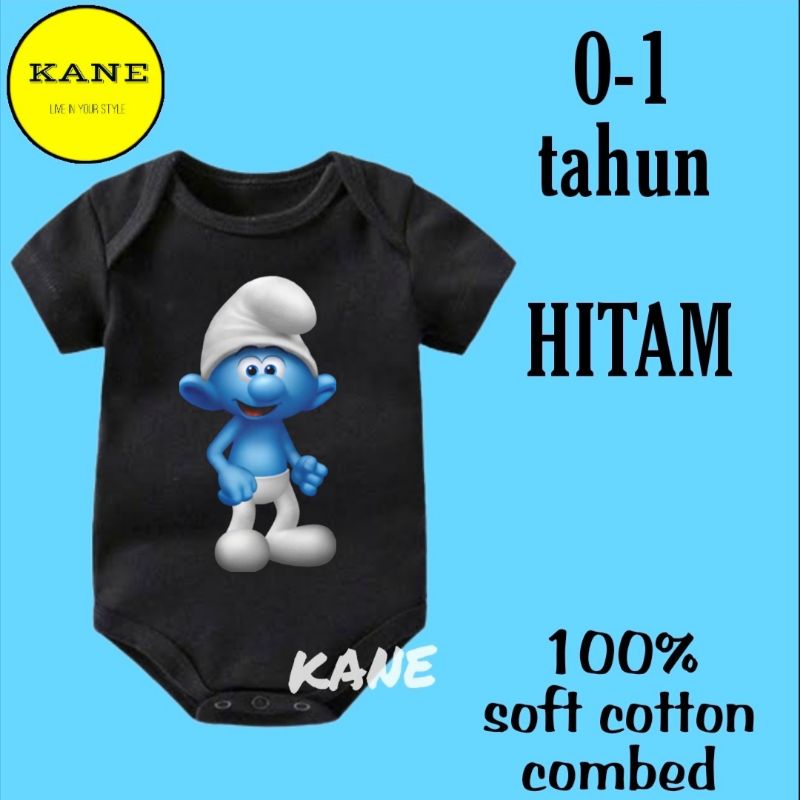 Kaos baju bayi jumper baby THE SMURF jamur kartun lucu disney brand merk logo tulisan custom usia 0 