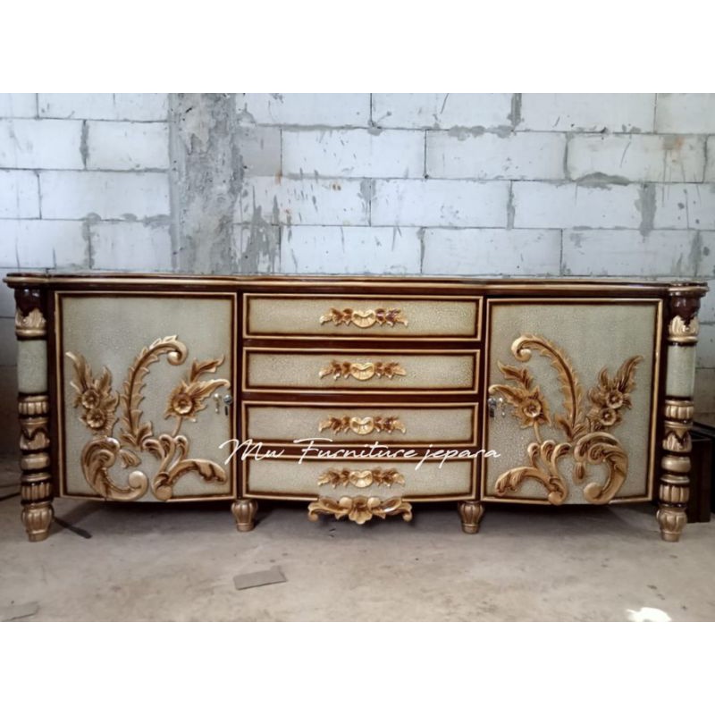Bufet TV Minimalis Ukir jepara/Meja Tv Kayu Jati/Rak Tv model kian santang