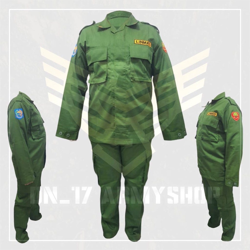 Stelan Seragam PDL Linmas / Satgas Linmas Hijau Army Terbaru