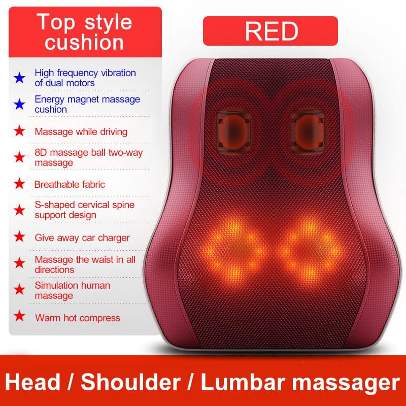 BARANG BARU Bantal Pijat Massage Portable Alat Pijat Elektrik Bantal Pijat Alat Pijat Terapi Pijat Bahu Dan Tulang Belakang Leher Multifungsi 6 kunci Bantal pijat elektrik/massage pillow serbaguna