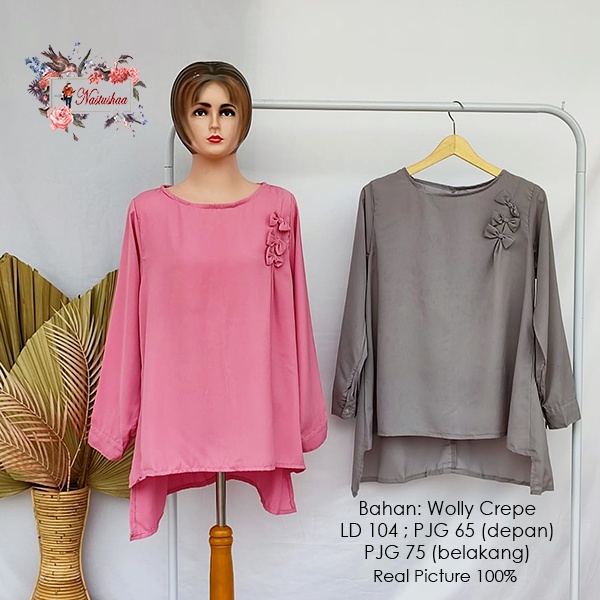 Blus Tangan Panjang Gaya Korea Variasi Pita Kecil - Atasan Wanita Tinggi Rendah Best Quality Blouse Wanita Remaja Dewasa